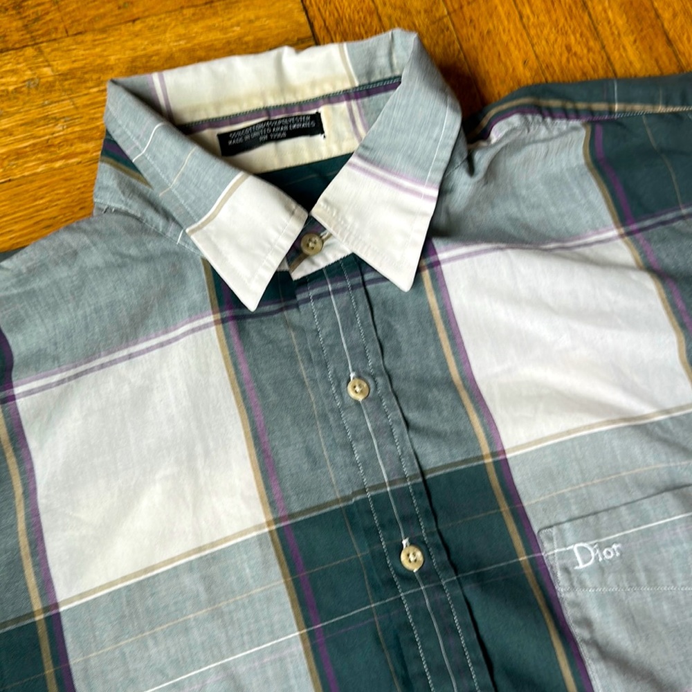 Vintage Dior men’s short sleeve summer shirt. Light weight. Plaid size XXL
